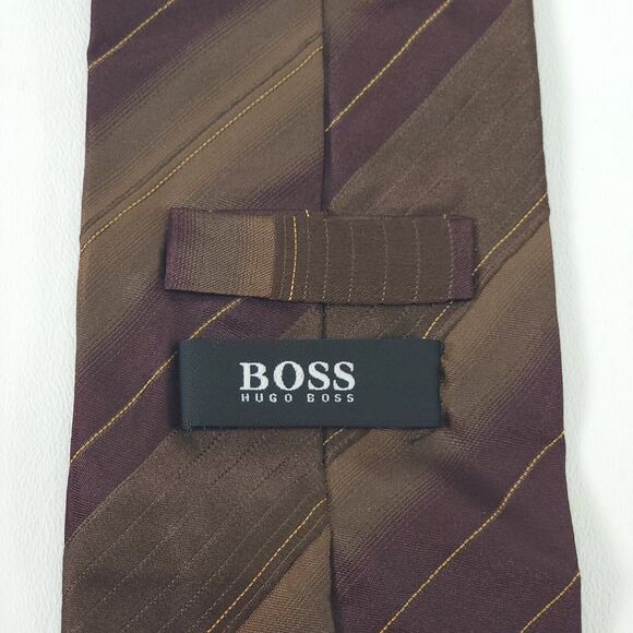 Hugo Boss Silk Tie Mens Brown Striped Necktie 59 In Quiet Luxury Officecore EUC - Picture 5 of 7